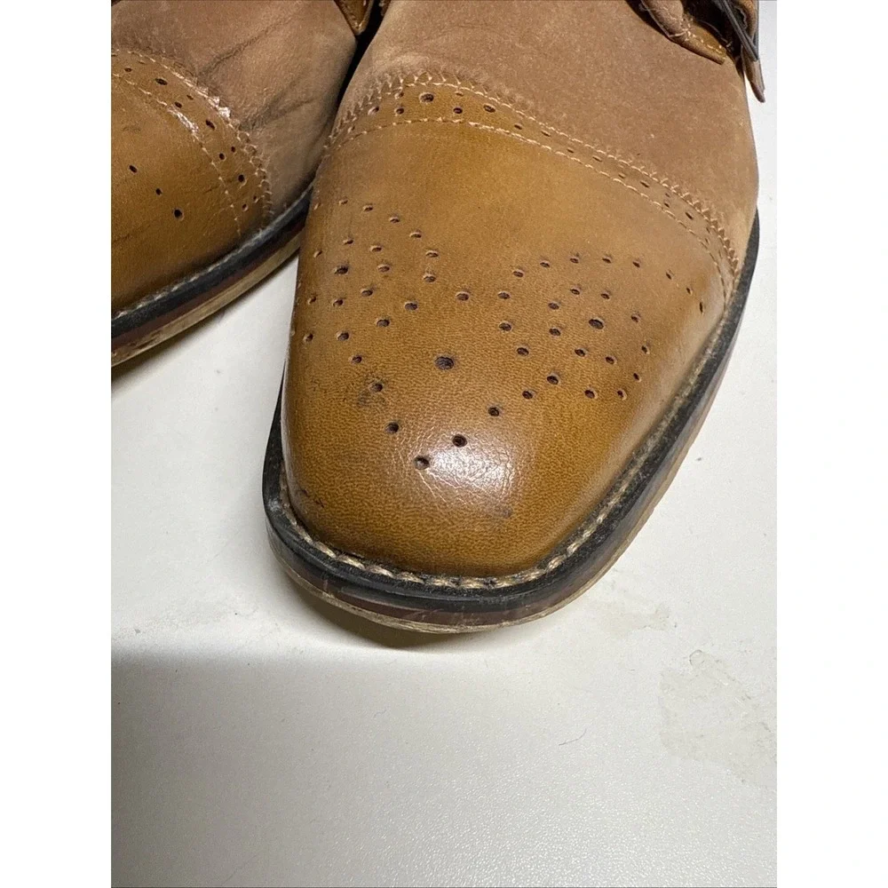 Gino Vitale Tan Double Monk Strap Dress Leather Suede Loafers / Men's Size 12